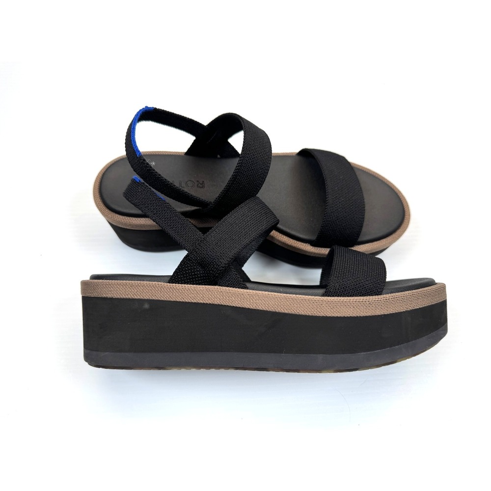 Rothy's Lightweight Wedge Sandals Women 7 EUC Strappy Stretch Knit OpenToe Black